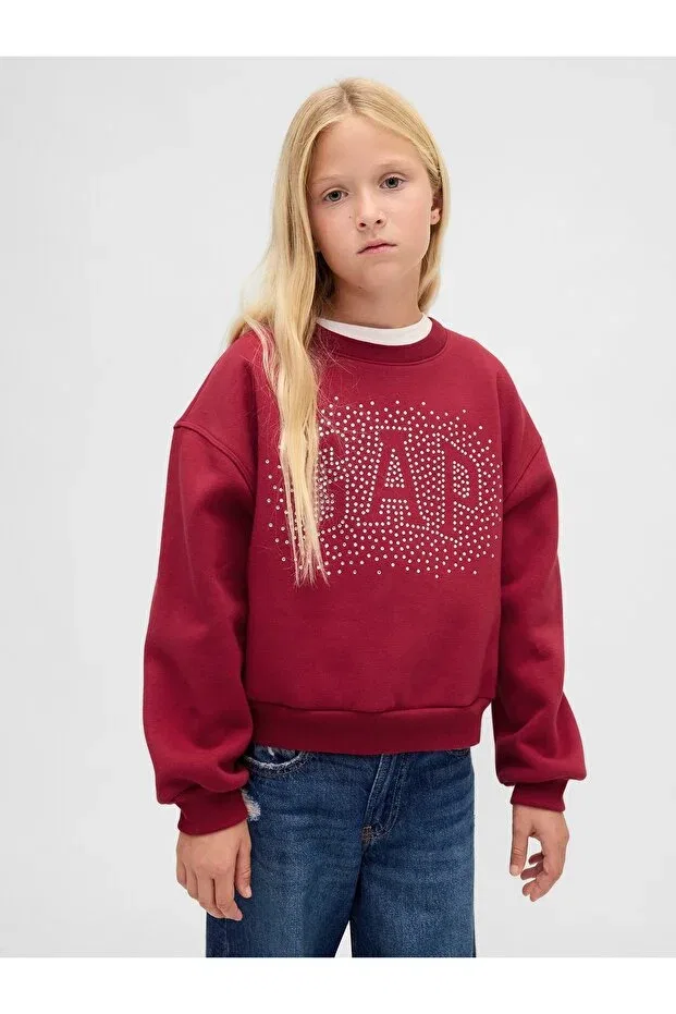 Детские свитшот для девочек оверсайз с принтом Wedge Crew Neck Gap, Red-001