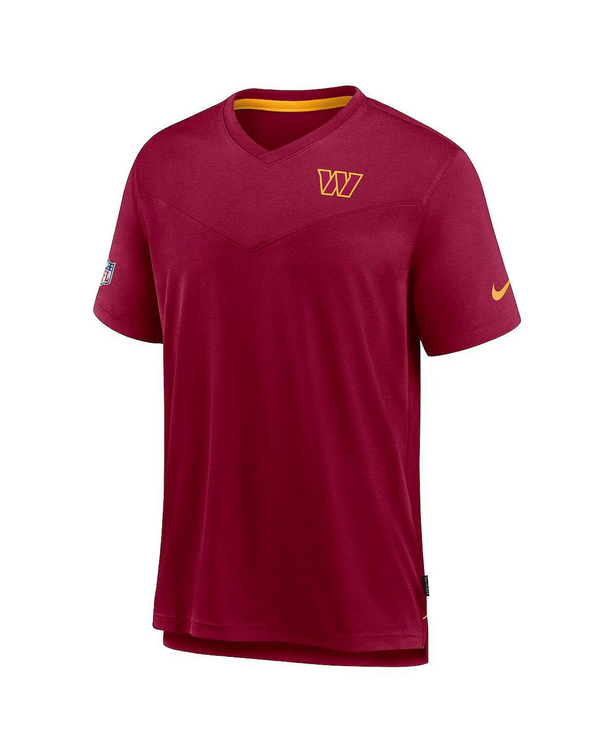 Мужская бордовая футболка washington commanders sideline coach chevron lock up logo с v-образным вырезом performance Nike — фото 4
