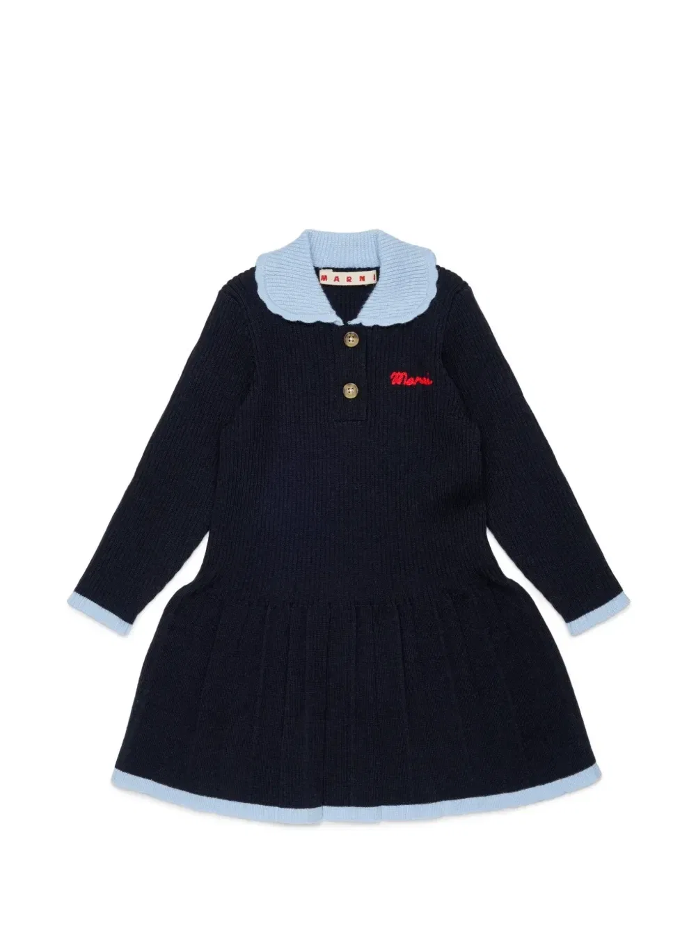 Платье в рубчик с вышитым логотипом Marni Kids, синий