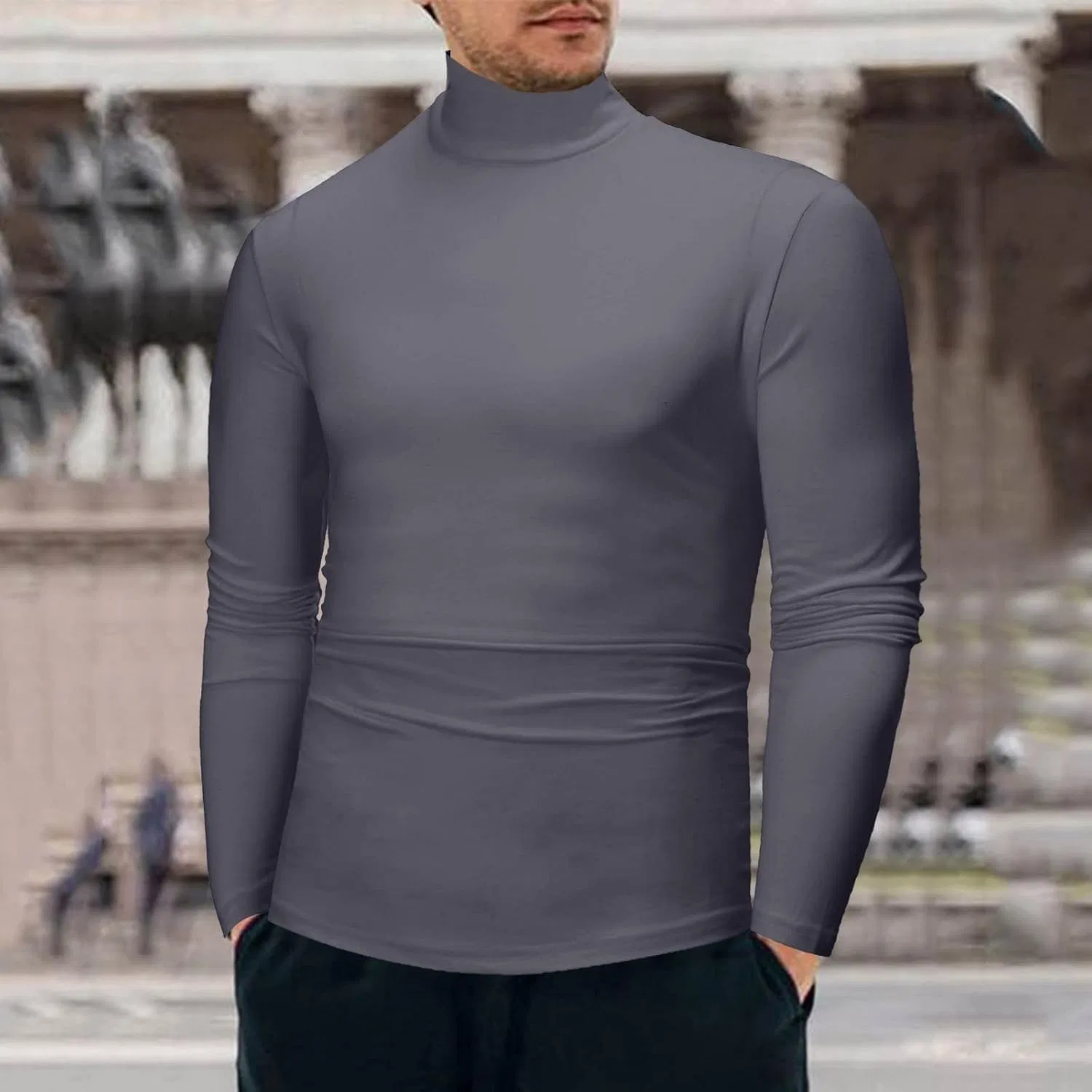 Мужская флисовая футболка с высоким воротником, Dark Gray — фото 3