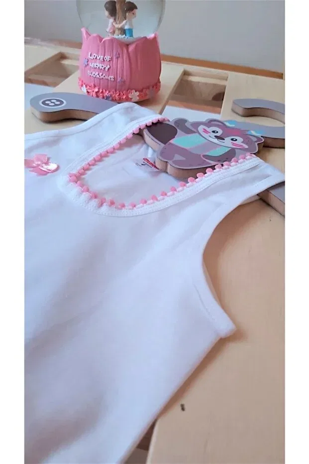 Детский комплект нижнего белья для девочек хлопковый Girl'S 3-piece pink pompom undershirt-panties Generic Brands, White — фото 2