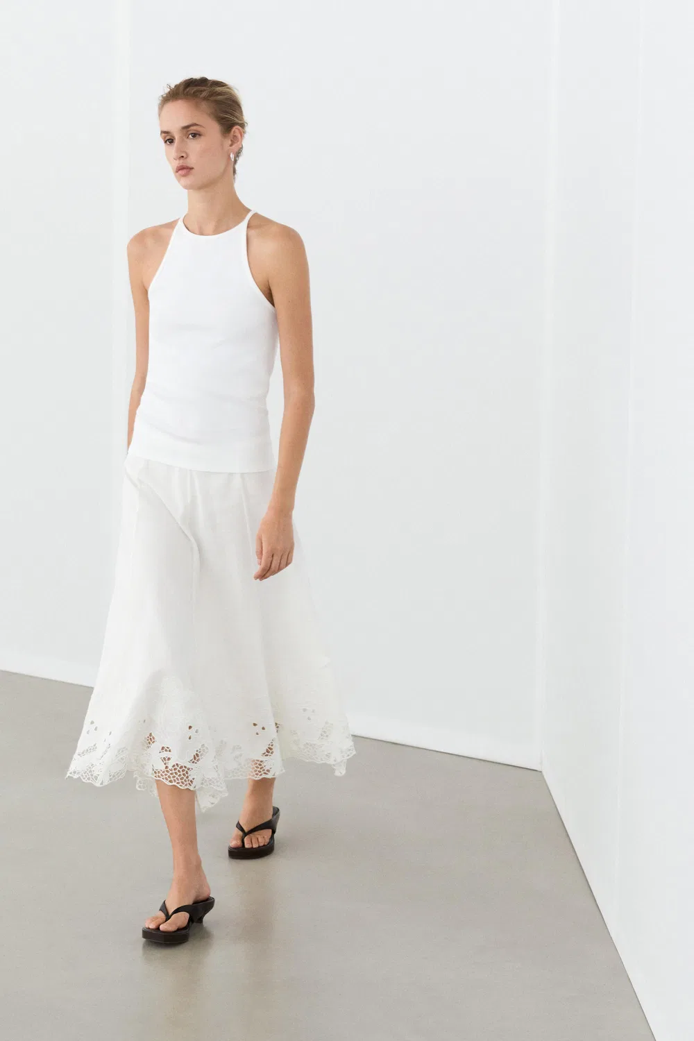 Топ Massimo Dutti Cotton Blend Halter, белый — фото 4