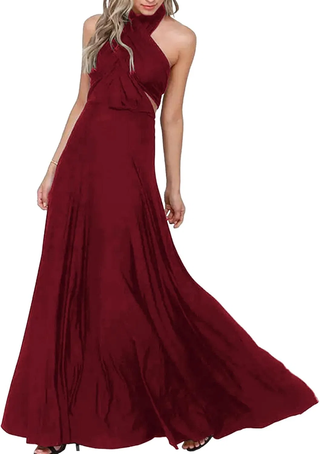 Женское атласное платье-трансформер с запахом, Wine Red — фото 4