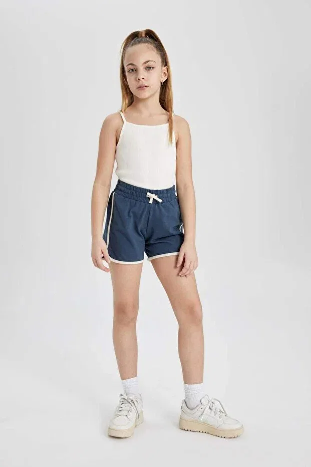 Детские шорты для девочек хлопковые Basics Defacto, Navy Blue — фото 3
