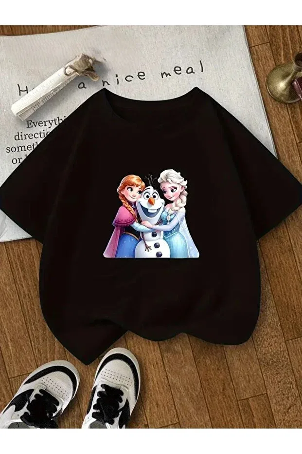 Детская футболка для девочек с принтом Elsa & Anna Printed, Haha, Black