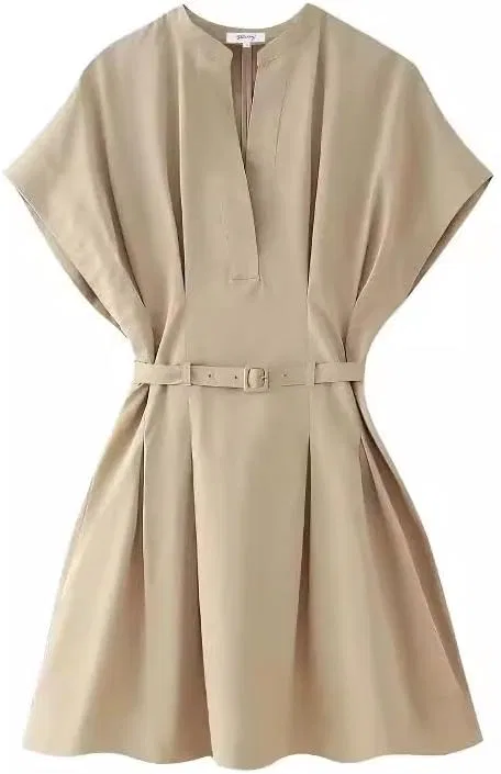 Женское платье с плиссировкой round neck, Khaki