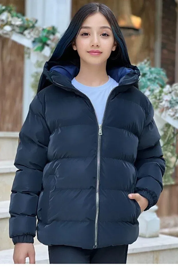 Детское зимнее пальто для девочек с капюшоном Zaziko Kids, Navy Blue — фото 3