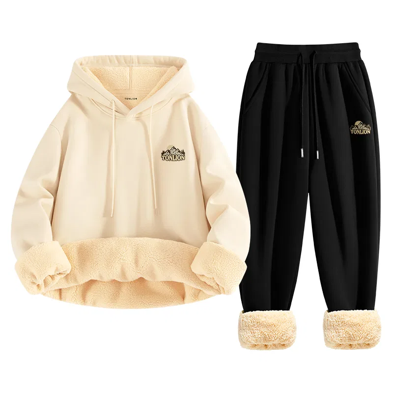Детский комплект из худи и джоггеров с принтом Tonlion, Light Beige Heather Navy