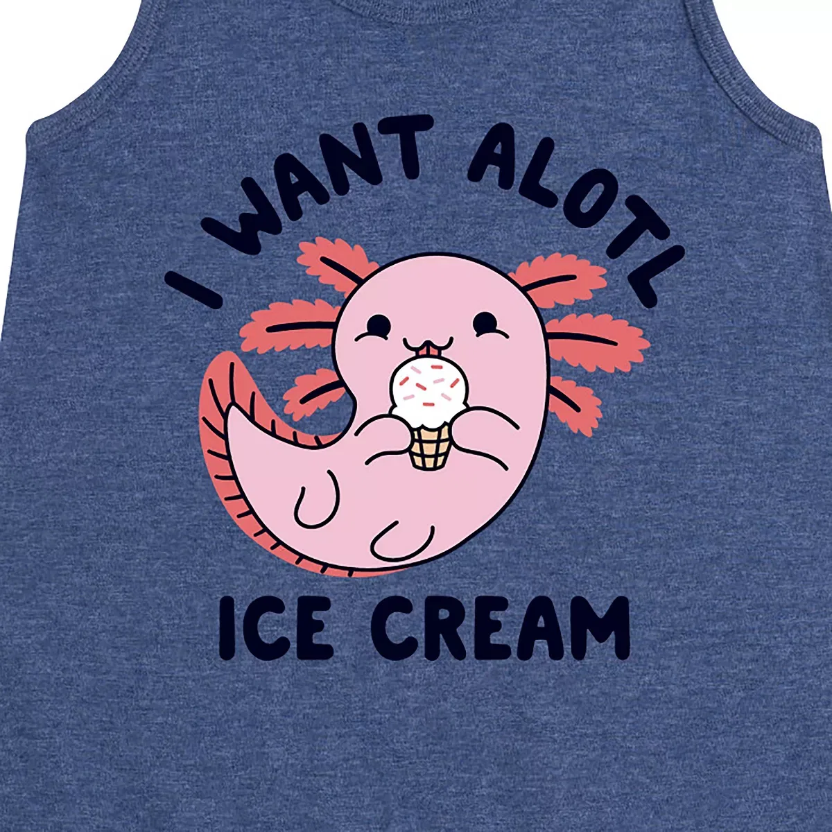 Детское платье-трапеция без рукавов с принтом I Want Alotl Ice Cream Instant Message, Heather Navy — фото 2
