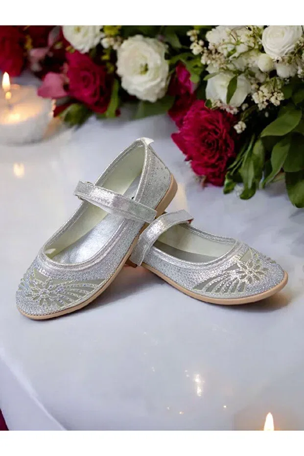 Детские балетки для девочек с принтом Pediashoes, Silver — фото 4