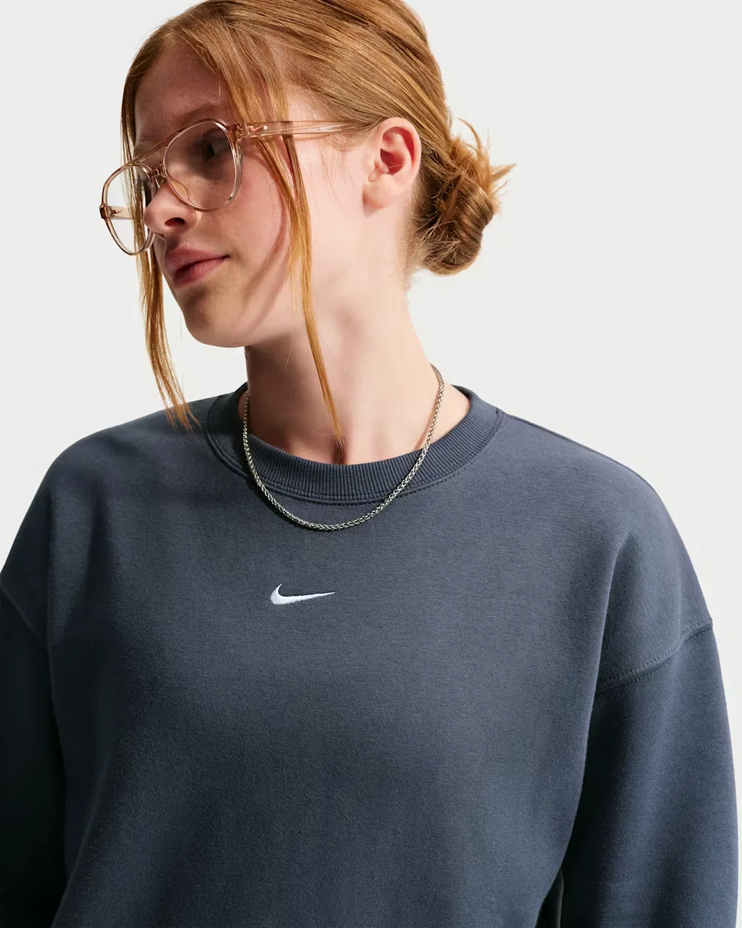 Детская толстовка оверсайз с круглым вырезом для девочек (подростков) Nike Sportswear Studio, Thunder Blue/White