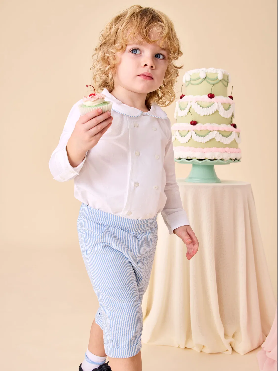 Комплект из двойной рубашки и полосатых шорт, JoJo Maman Bébé, Light Blue