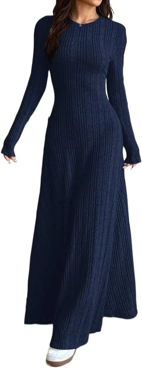 Женское платье A-силуэта с длинным рукавом, Navy Blue