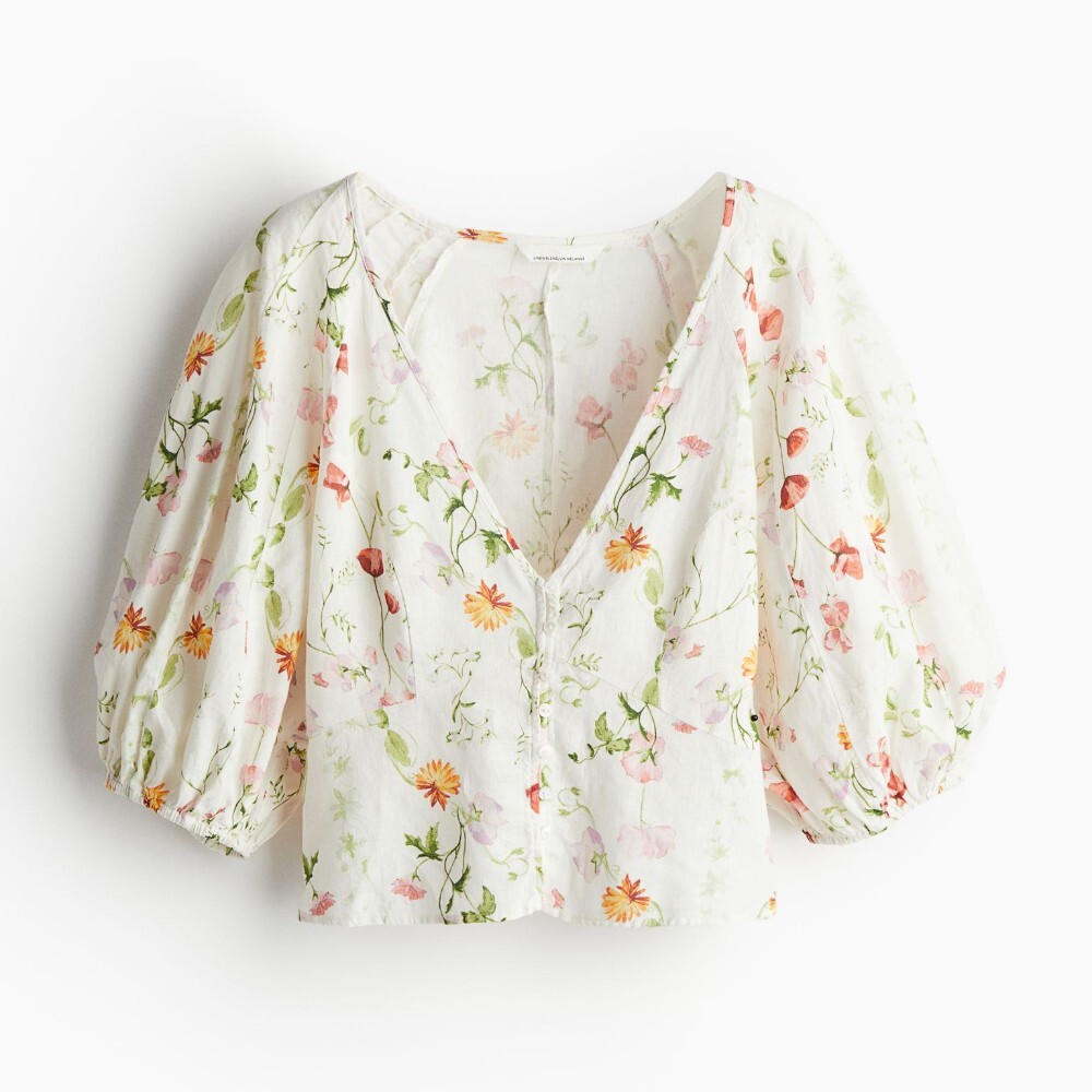 

Блузка H&M Linen-blend, светло-бежевый