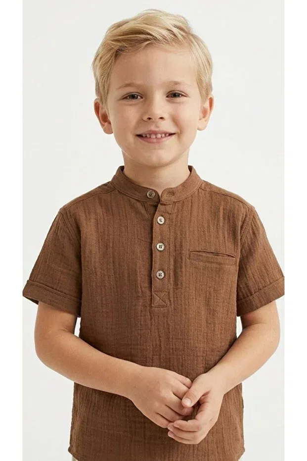 Детское платье-рубашка с коротким рукавом хлопковое Babylory Kdis Store, Brown