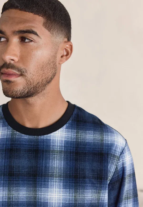 Пижамный комплект из полиэстера, Regular fit - motionflex cosy long sleeve cuffed set, Next, Navy Blue Check, темно-синий