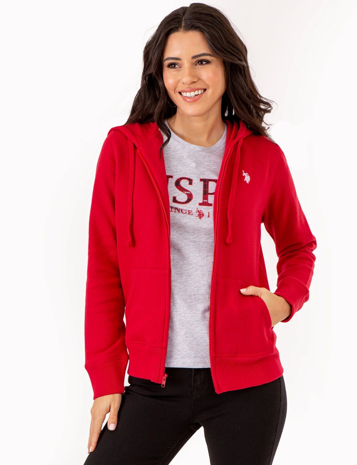 

Худи U.S. Polo Assn. Fleece Full Zip Logo, красный