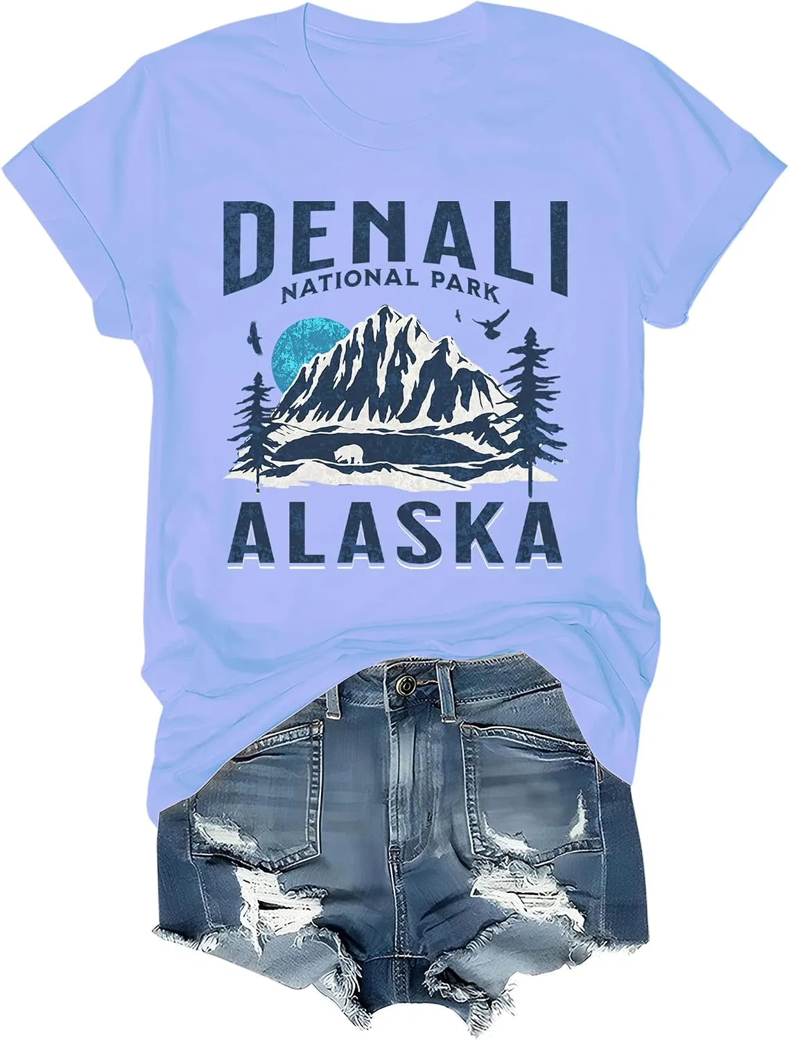 Женская футболка с принтом Denali National Park, Sky Blue
