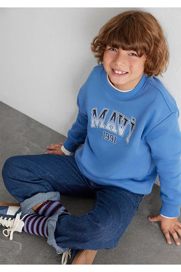 Детские свитшот для мальчиков с принтом Logo crew neck sweatshirt Mavi, Blue