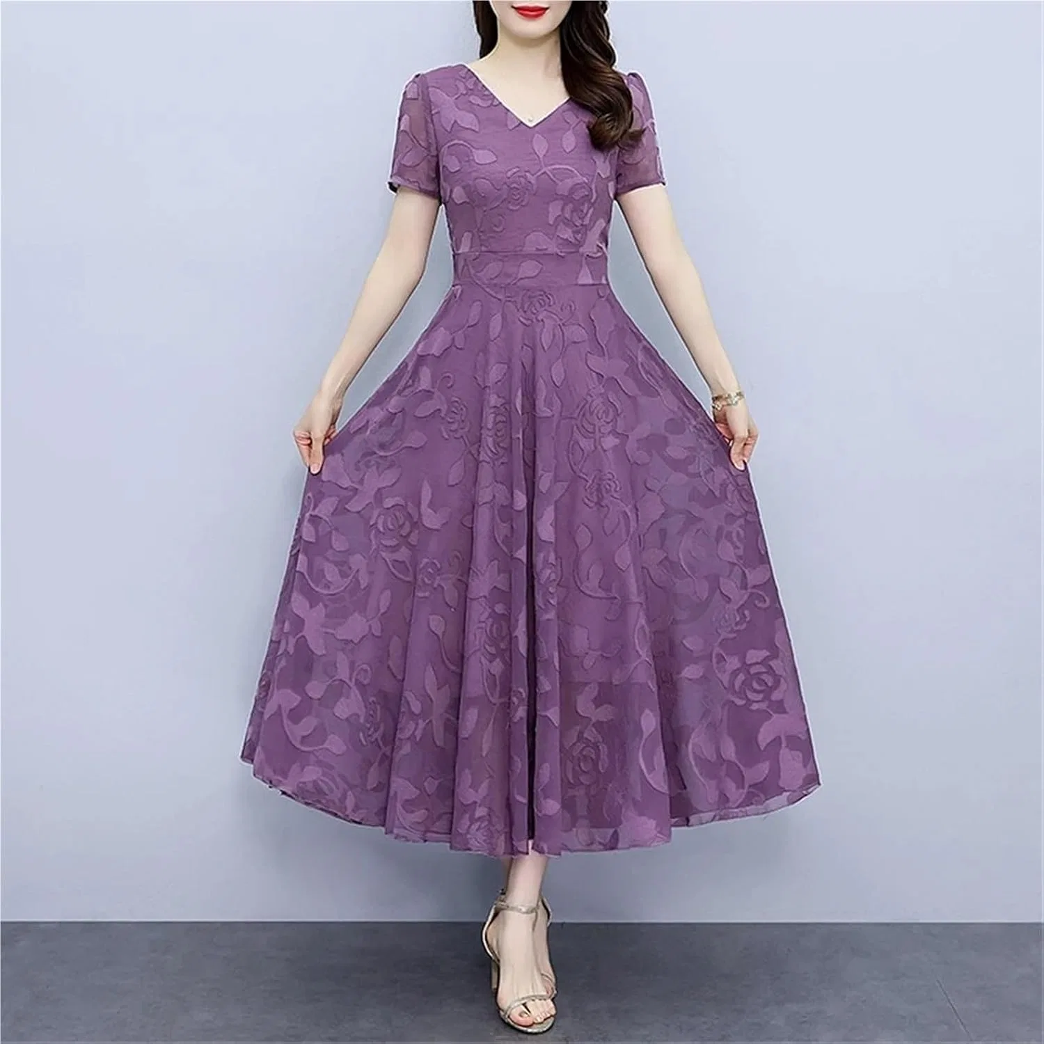 Женское макси-платье шифон с V-образным вырезом Purple — фото 2