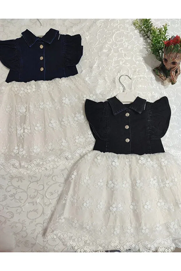 Детское платье для девочек джинсовое с вышивкой Generic Brands, Navy Blue — фото 2
