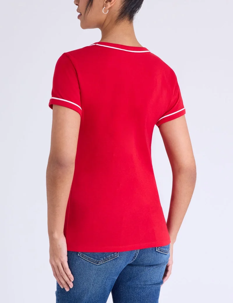 Женская футболка U.S. Polo Assn. Signature Stripe Piping Graphic, красный — фото 2