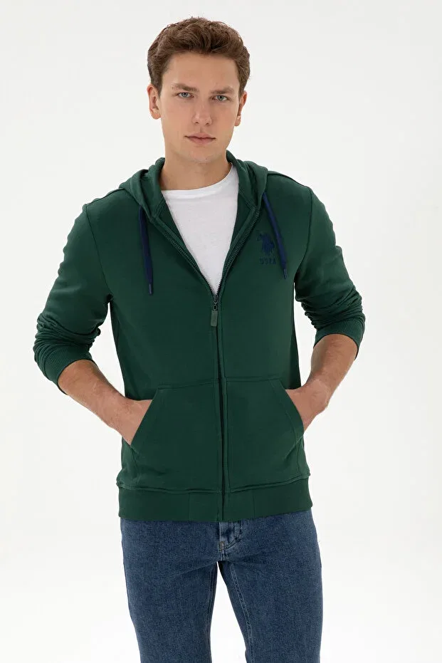 Мужской вязаная кардиган с капюшоном на молнии U.S. Polo Assn., Dark Green