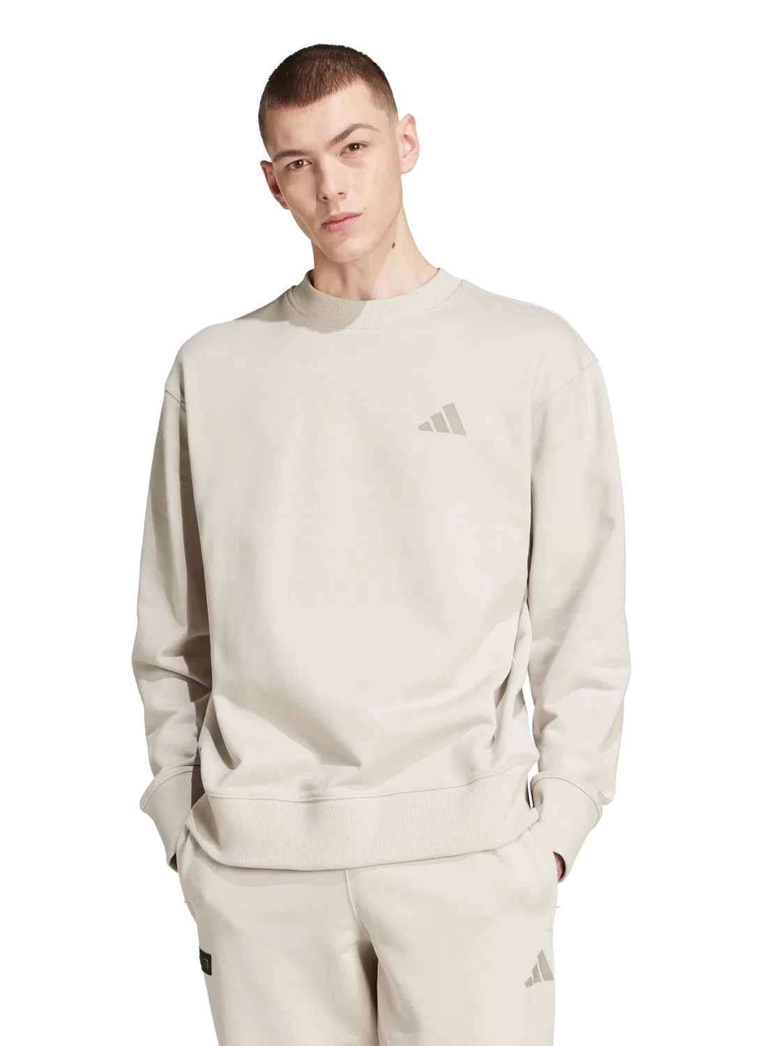 Мужской свободный свитшот с круглым вырезом Adidas, бежевый — фото 2