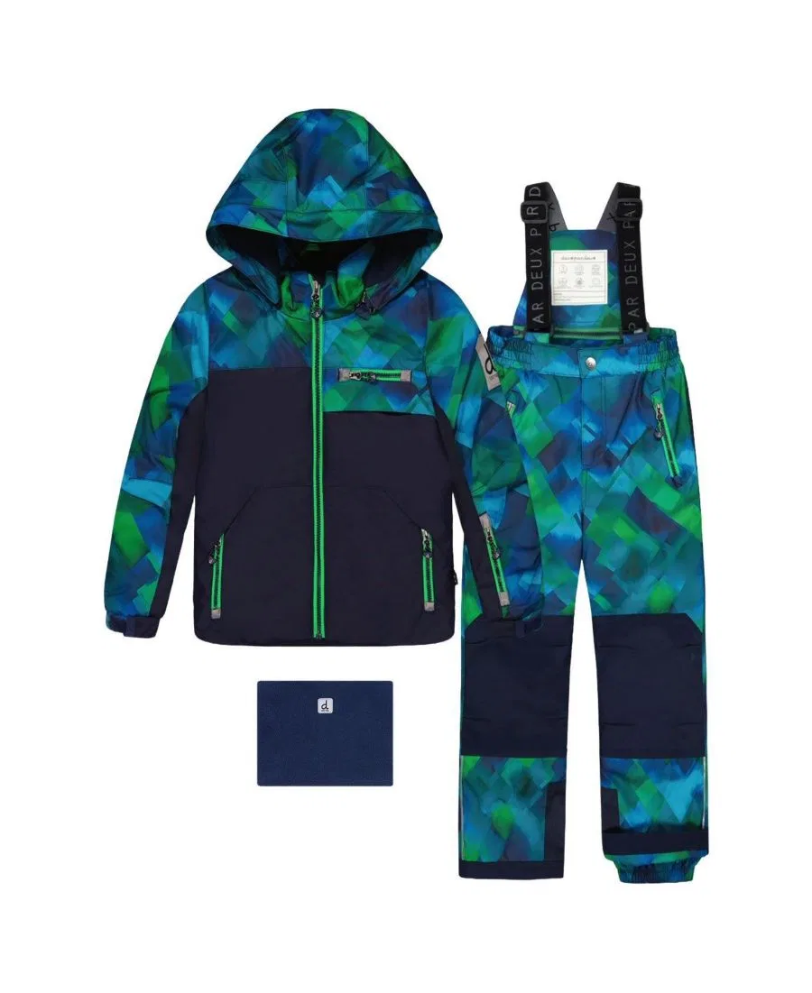 Комплект из куртки и полукомбинезона с клетчатым принтом Toddler Boy Two-Piece Play Snowsuit Deux par Deux, Blue And Green Checkered Print