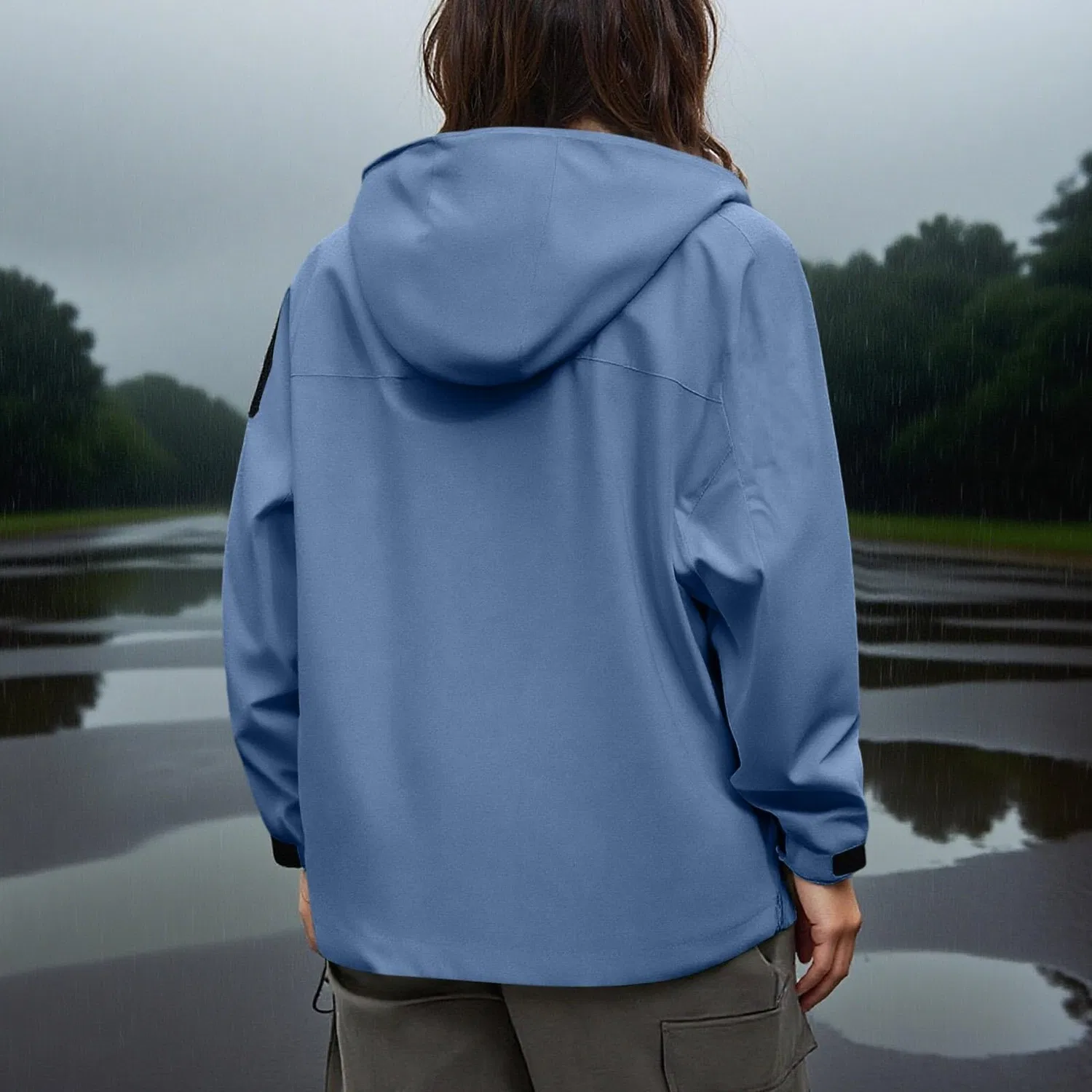 Женская дождевик с капюшоном и длинным рукавом, Blu — фото 2