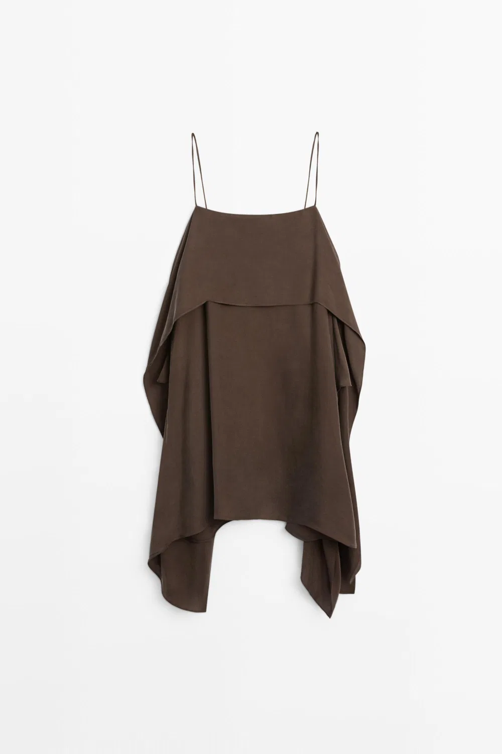 Мини-Платье на бретелях с оборками Massimo Dutti, коричневый — фото 4