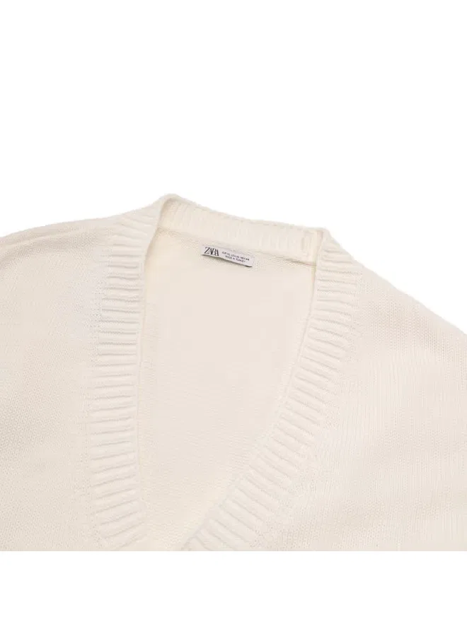 Кардиган с длинным рукавом V-образным вырезом Zara, белый — фото 4