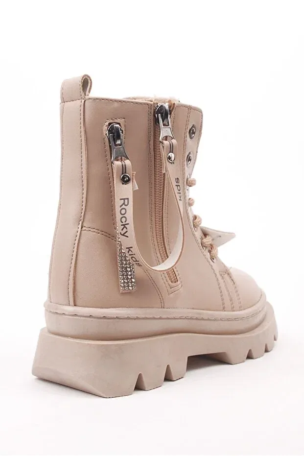 Детские ботинки для девочек на плоском ходу Thick sole cold proof laced and zippered boots Rıdvan Çelik, Nude Skin — фото 3