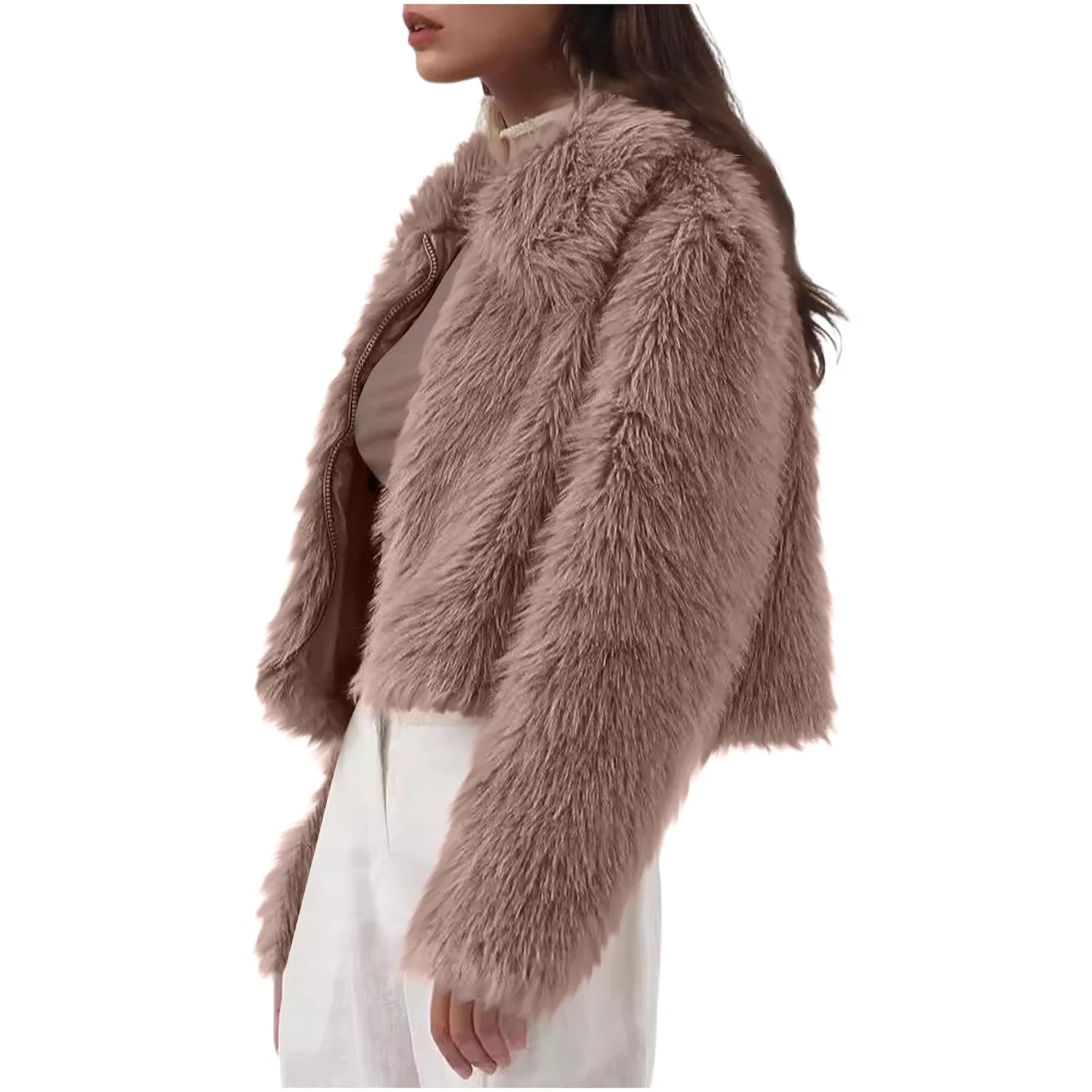 Женское пальто из искусственного меха с длинным рукавом, Colore: cachi