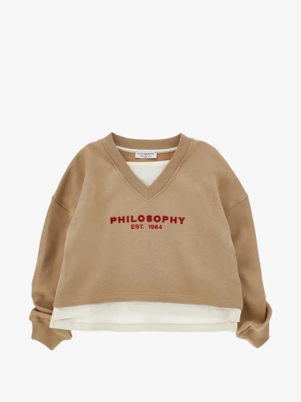 Многослойный свитер с вышитым логотипом Philosophy Di Lorenzo Serafini Kids, бежевый