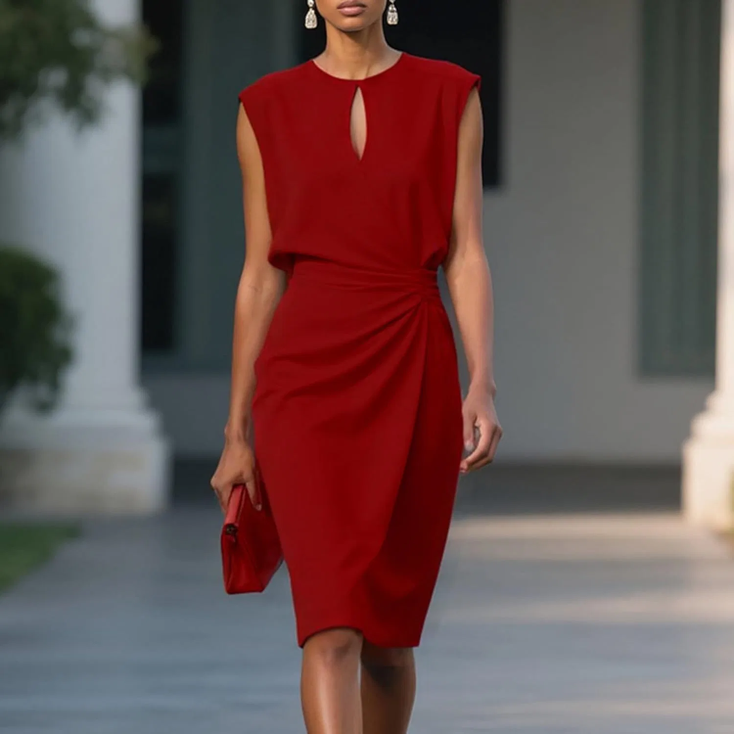 Женское летнее платье без рукавов с ключевым вырезом Bodycon, Red — фото 2