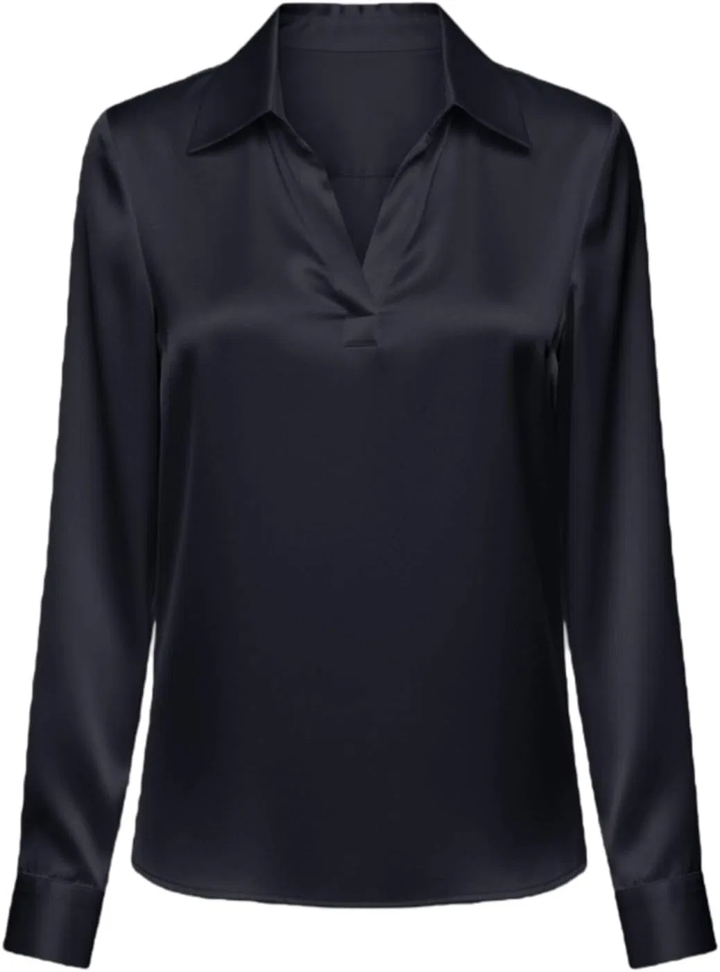 Блуза сатиновая Button-Down, черный — фото 3