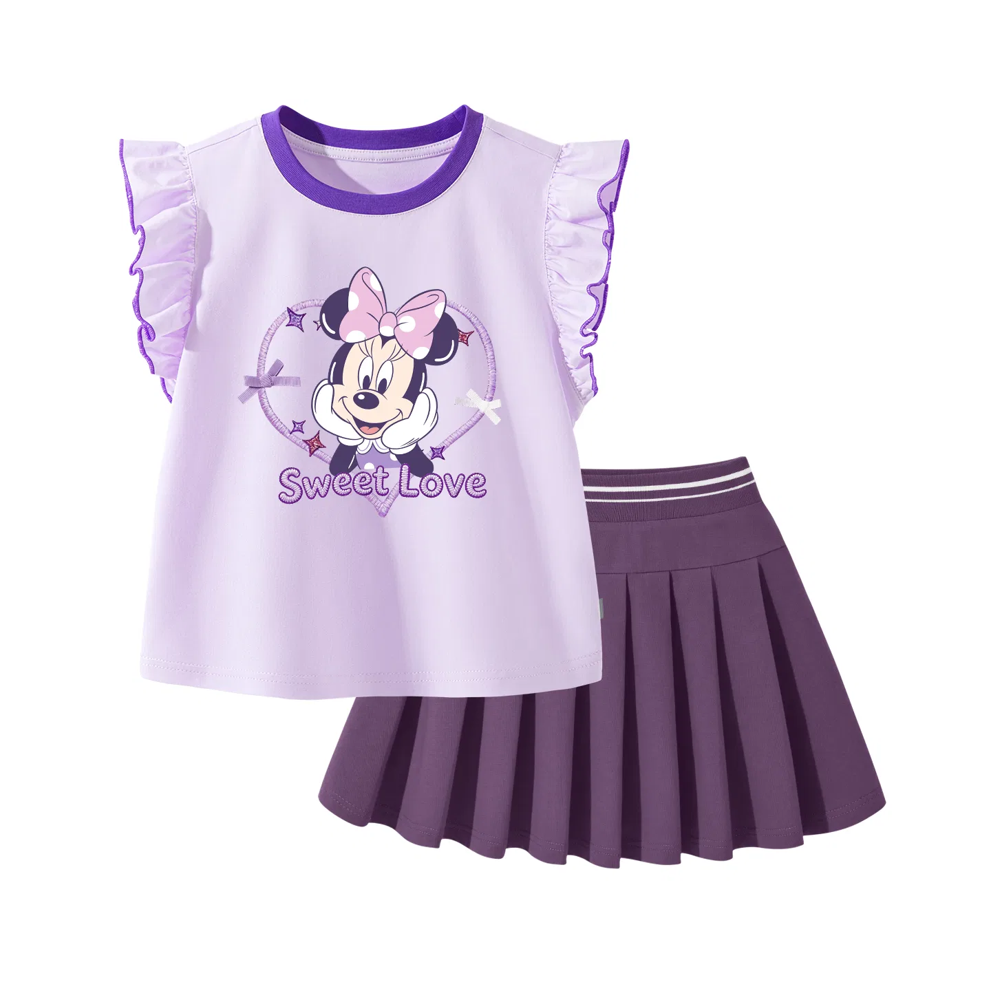 Детский комплект юбка и топ с принтом Disney Crystal Pink Cream+Solid Color Rose Red — фото 3