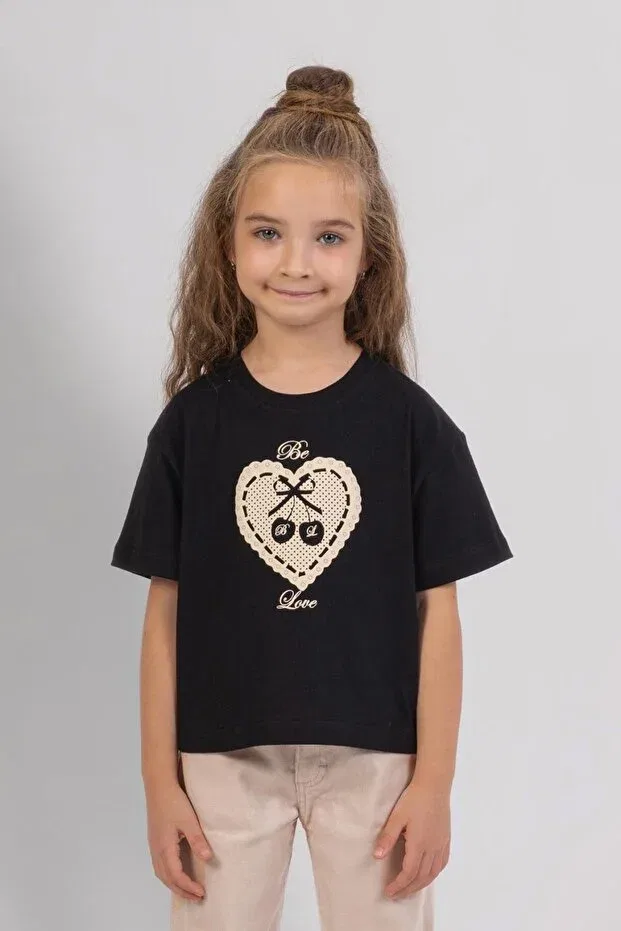 Детская футболка для девочек с принтом Love Printed Girls Tshirt Dmb Kids, Black