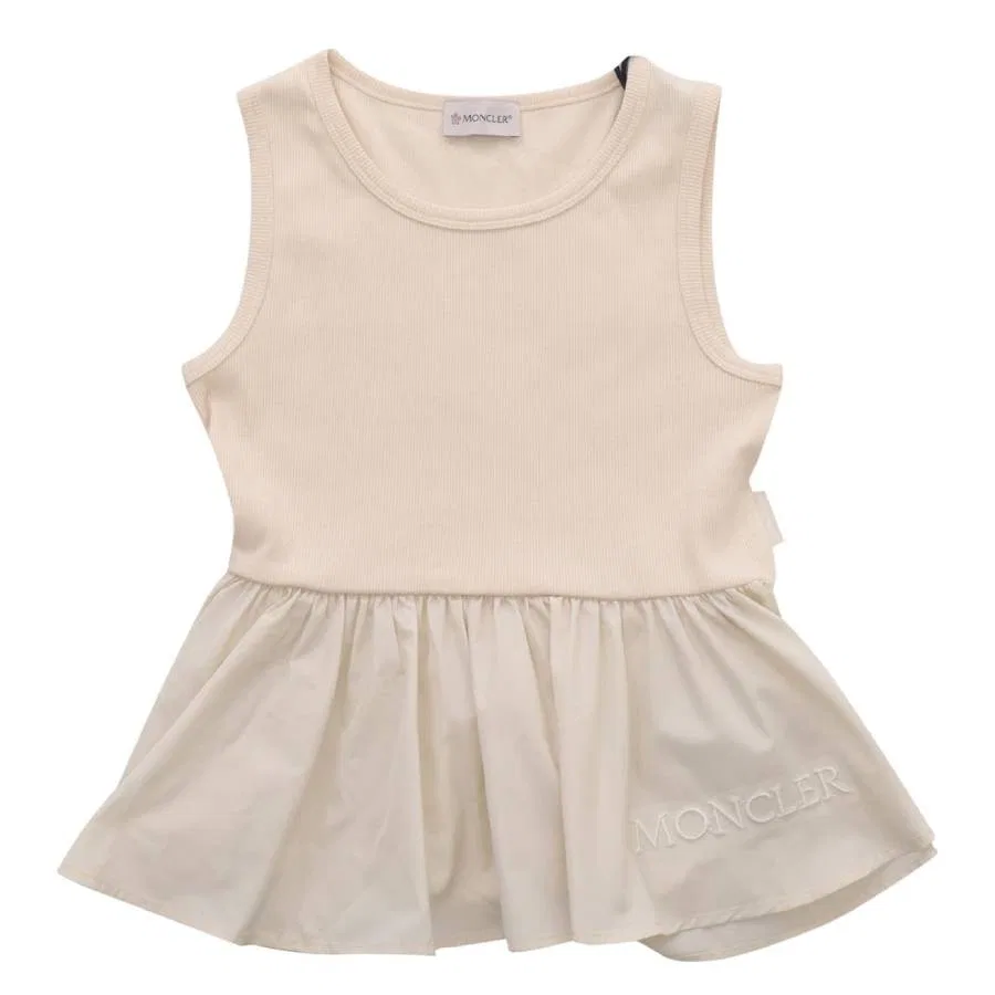 Топ без рукавов с баской Moncler Girls Cotton-Blend Peplum Top, Cream