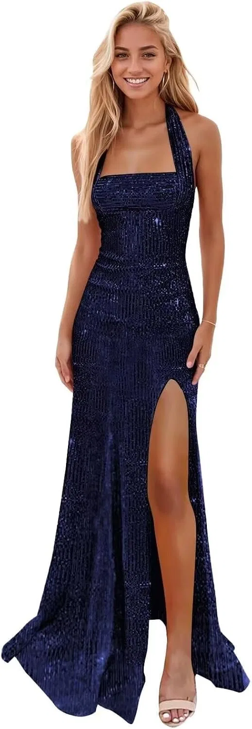 Женское вечернее платье с пайетками RM004, Navy Blue