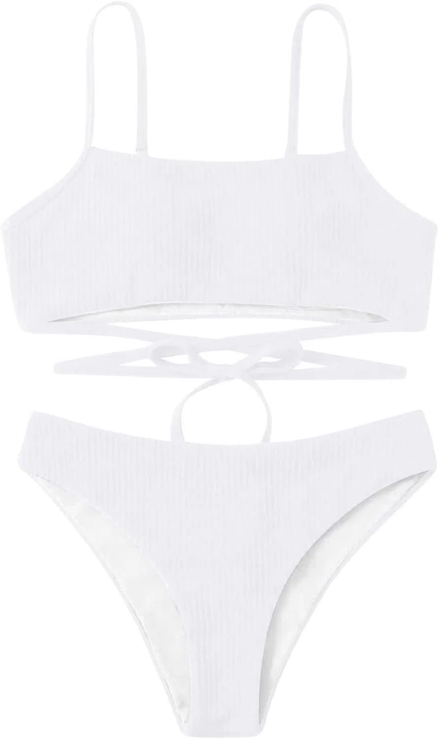 Женский бикини-комплект с перекрестными лямками Spaghetti Straps, White — фото 3
