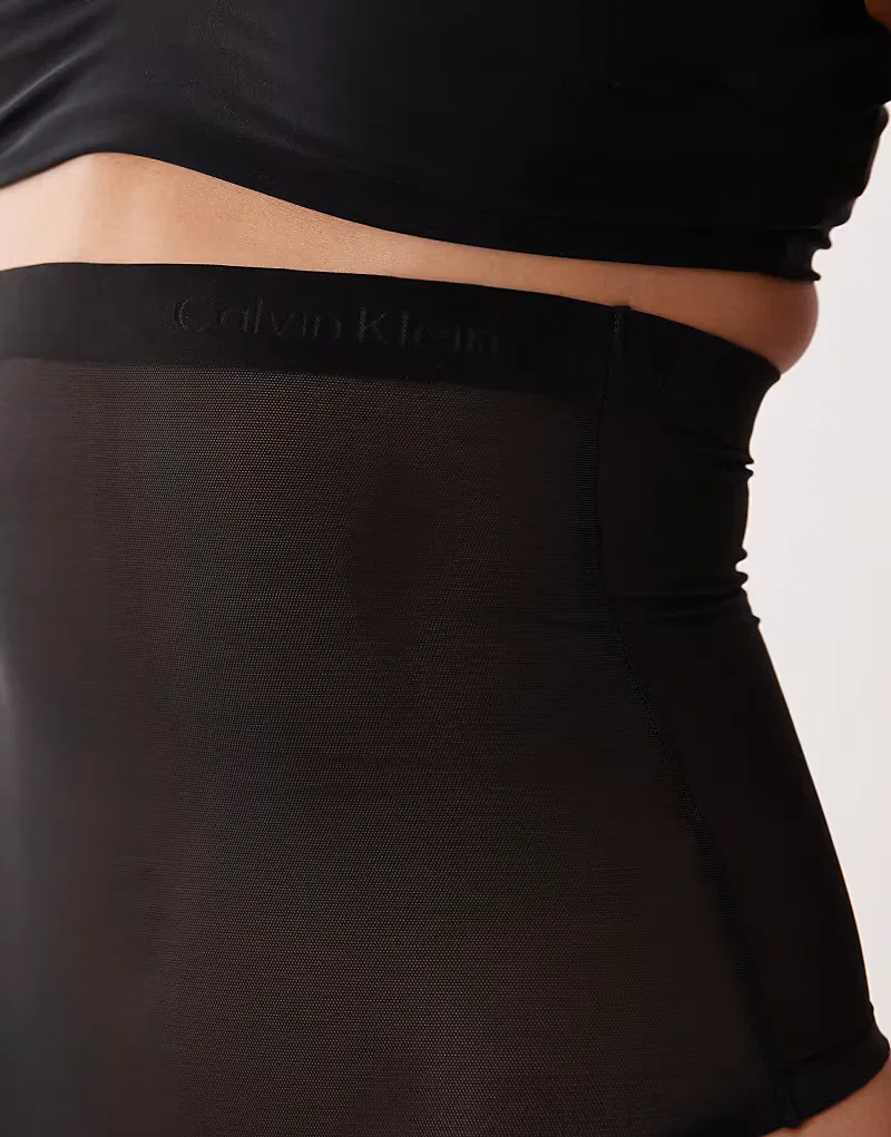 Корректирующие трусики-стринги Calvin Klein из сетчатой ​​ткани с высокой талией, черный — фото 2