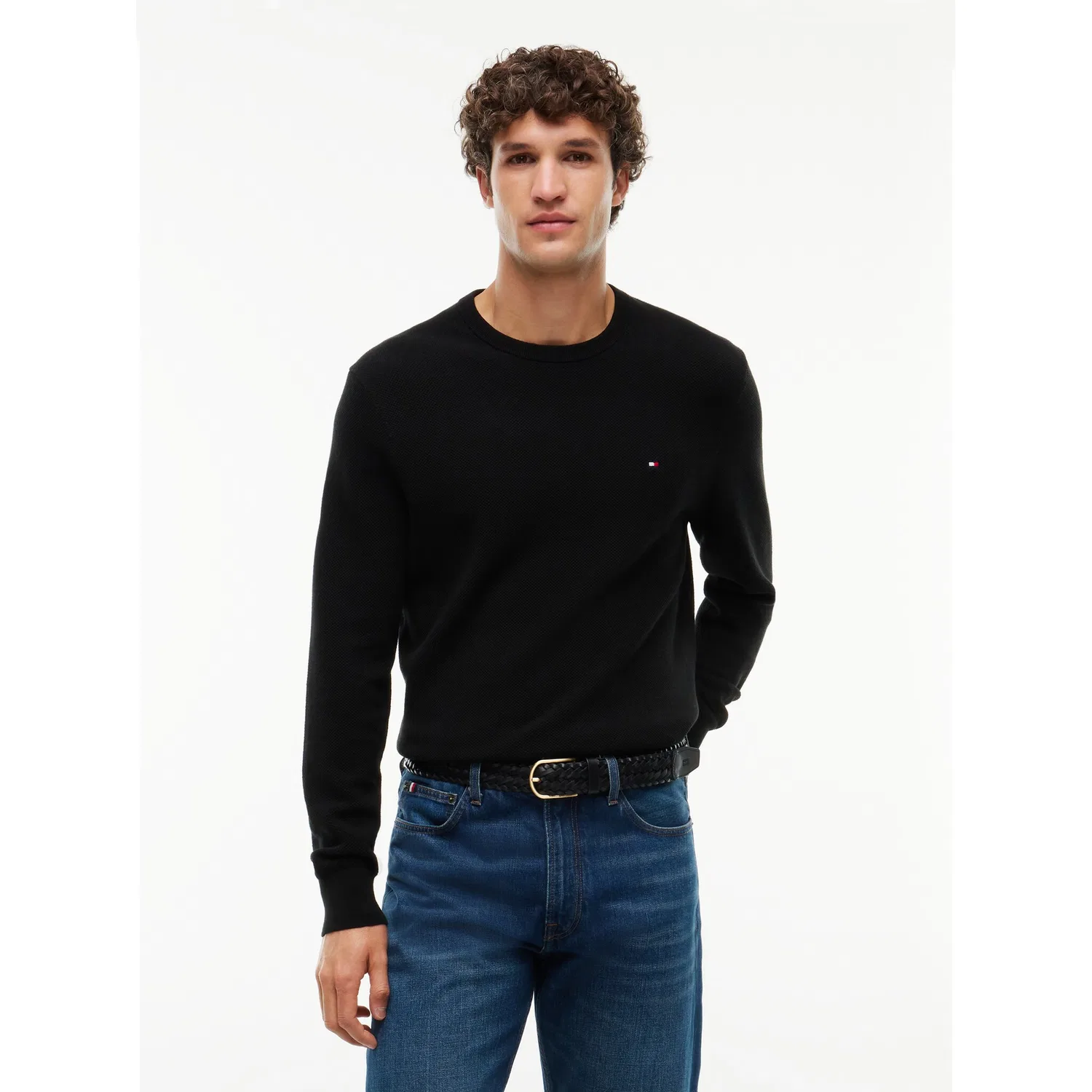 Мужской джемпер с текстурой и логотипом Tommy Hilfiger, Black