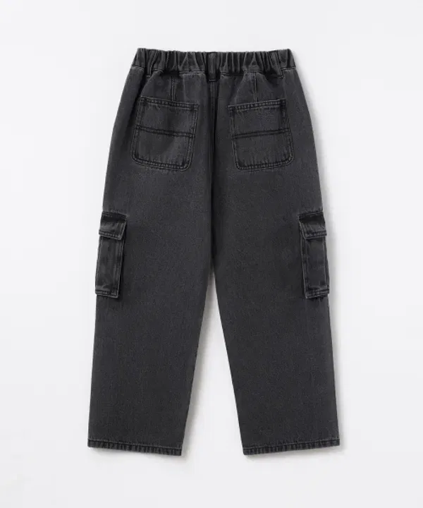 Джинсы карго с широкими штанинами, на резинке, Musinsa Standard Kids, washed black — фото 3