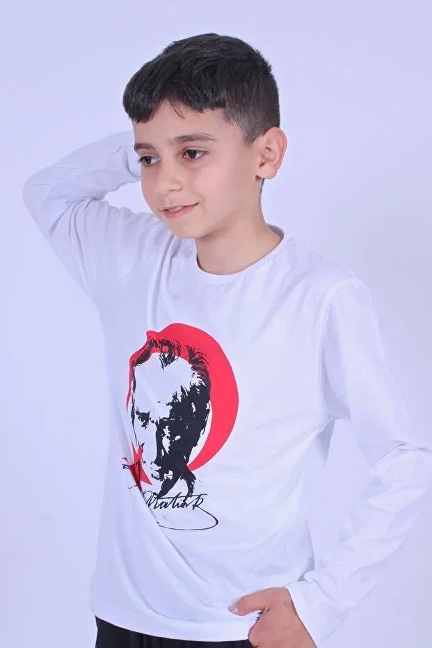 Детские свитшот для девочек с принтом Ataturk-Crescent and star printed boys-girls sweatshirts Ya Ko Kids, White-Red — фото 2