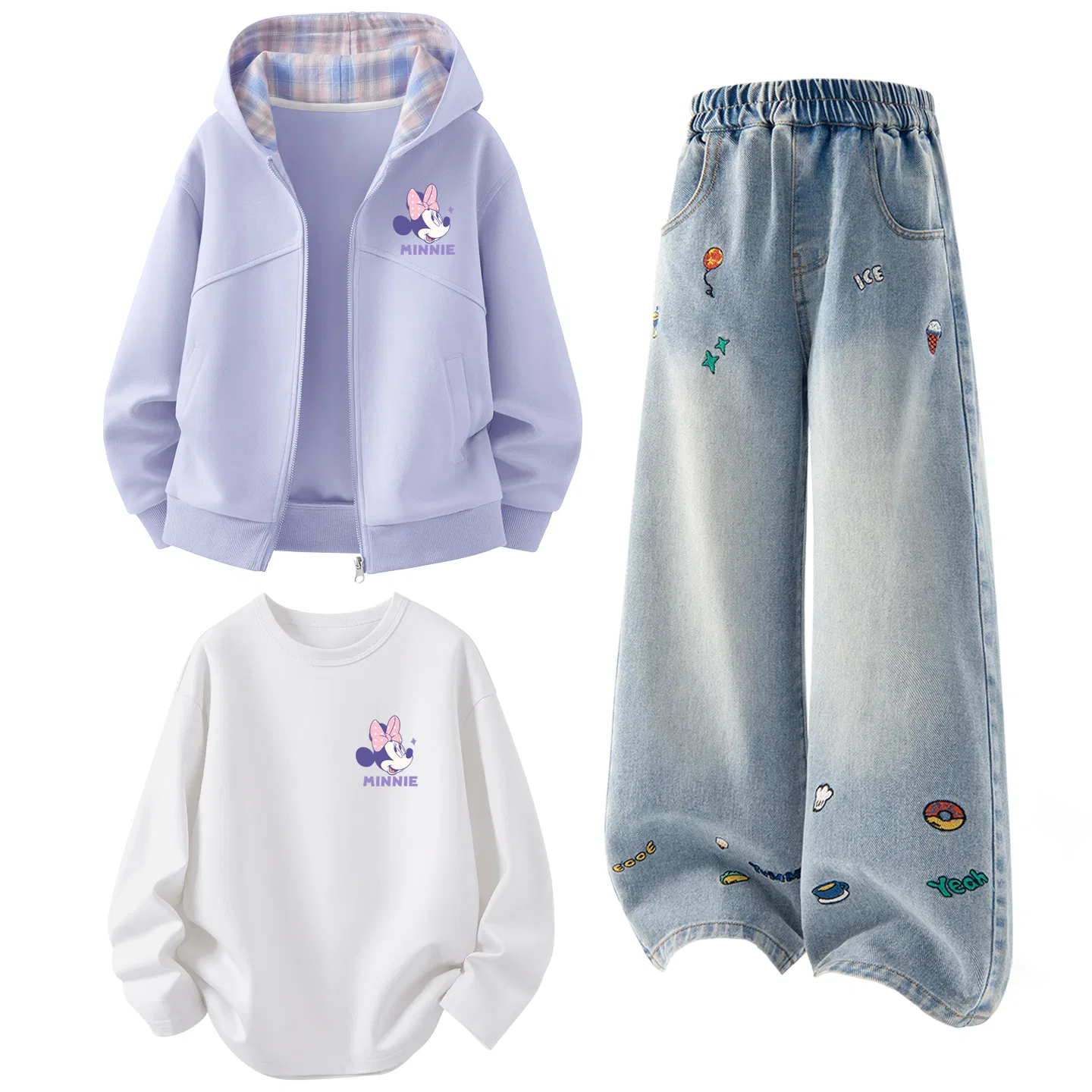 Детский спортивный комплект с капюшоном Disney, White Heather Gray+Solid Color Denim Blue+Disney Round Logo Mickey Mouse K Black — фото 3