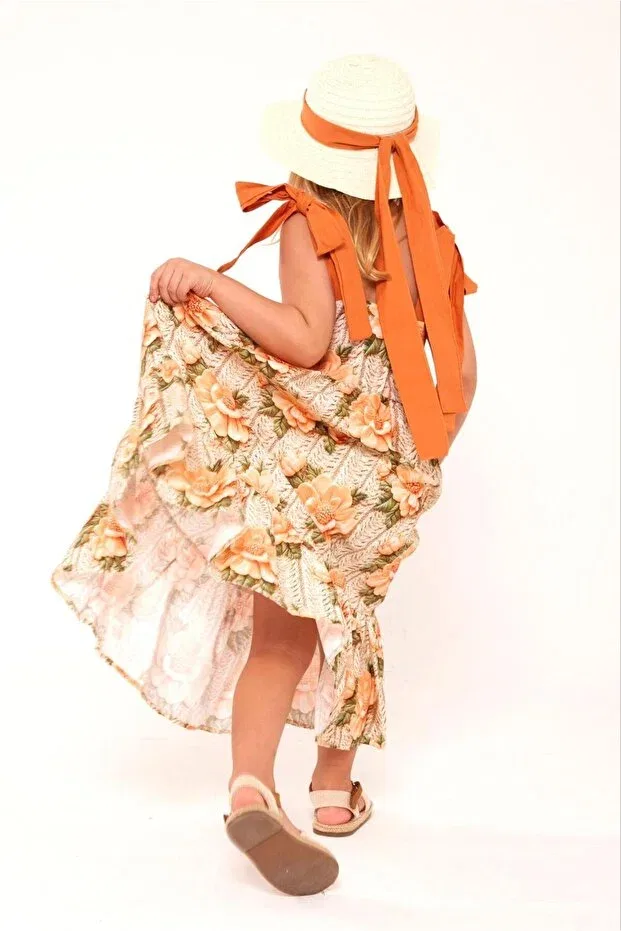Детское платье для девочек хлопковое Peach garden hat dress Wind Baby, Orange — фото 2