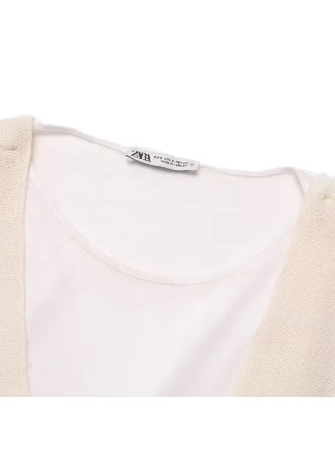 Жилет трикотажный без рукавов с цветными блоками Zara, белый — фото 4