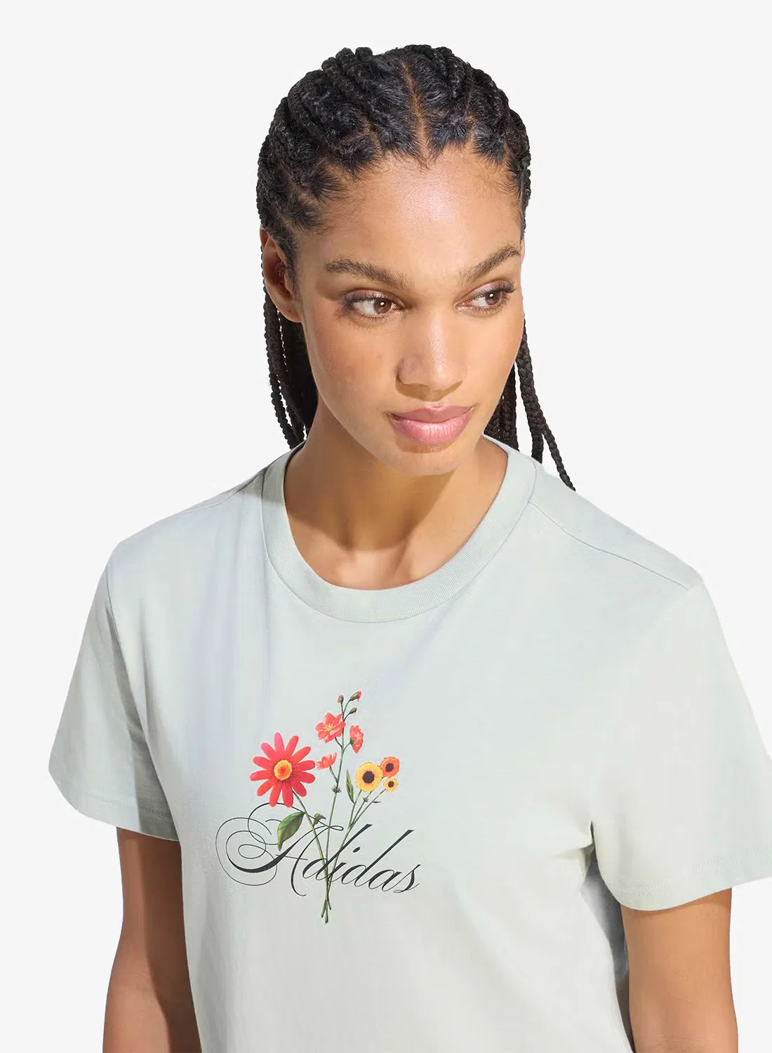 Футболка с принтом Floral Loose Graphic Adidas, хаки — фото 3